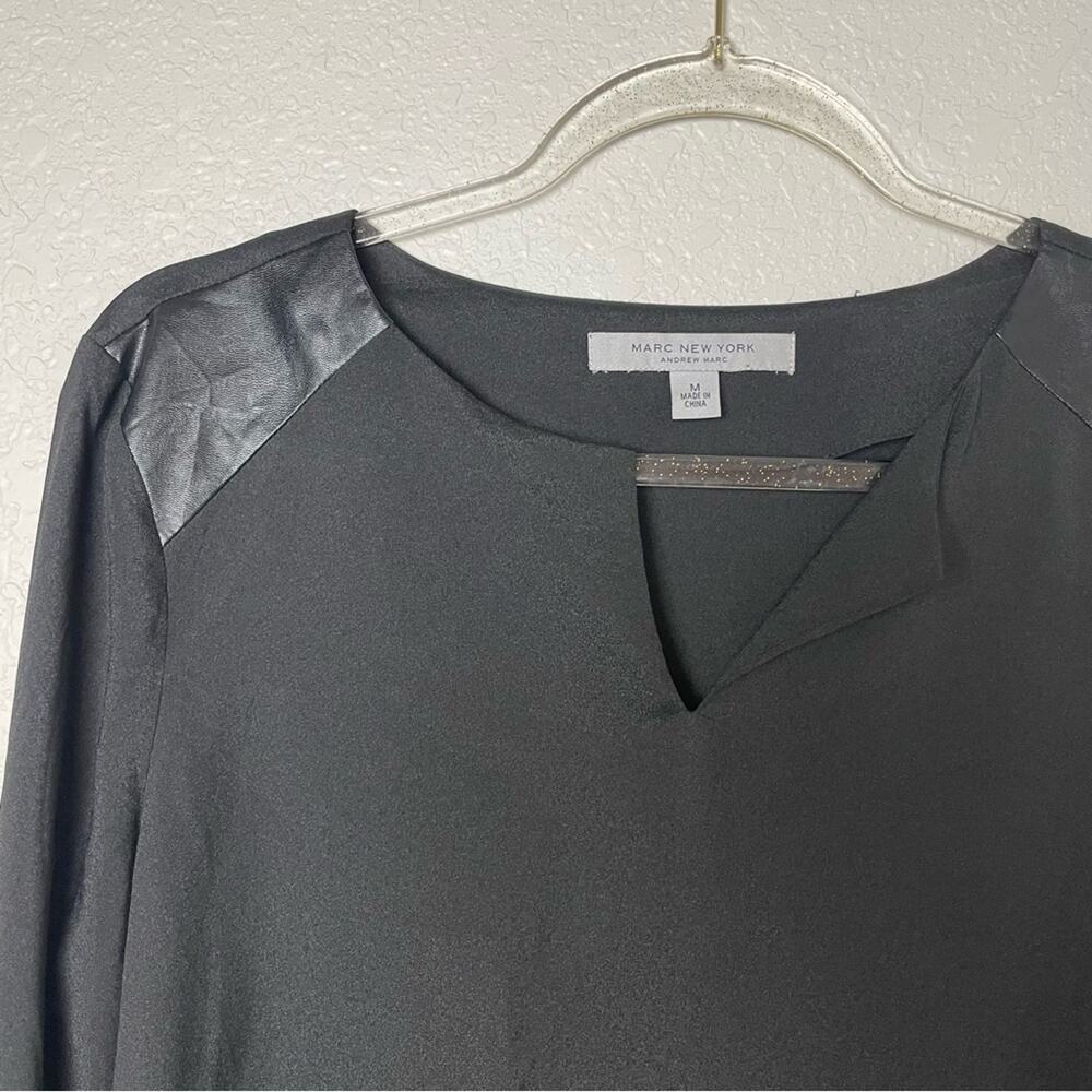 MARC NEW YORK Black Blouse w/Pleather Shoulder Patches Size M - Picture 2 of 7